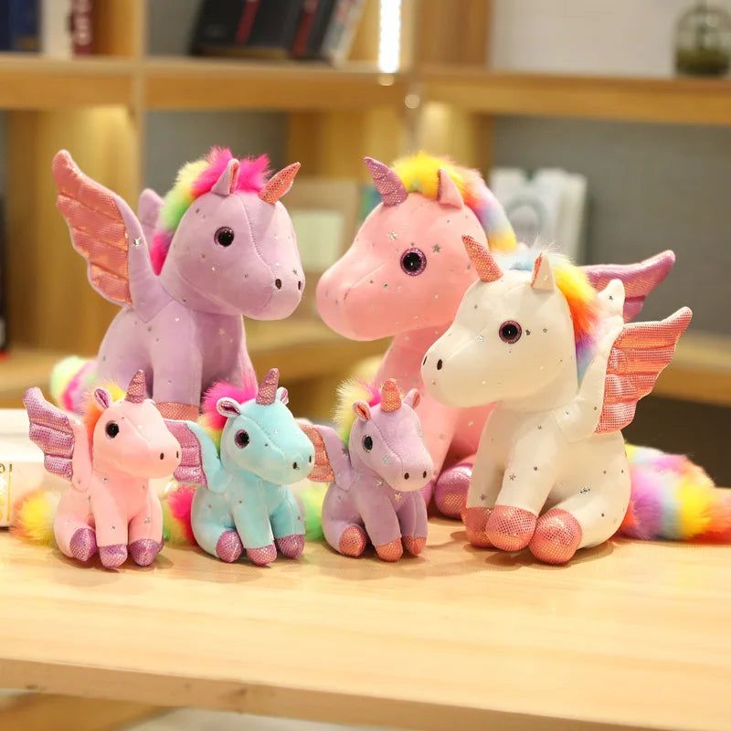 licorne en peluche blanche avec crinière multicolore