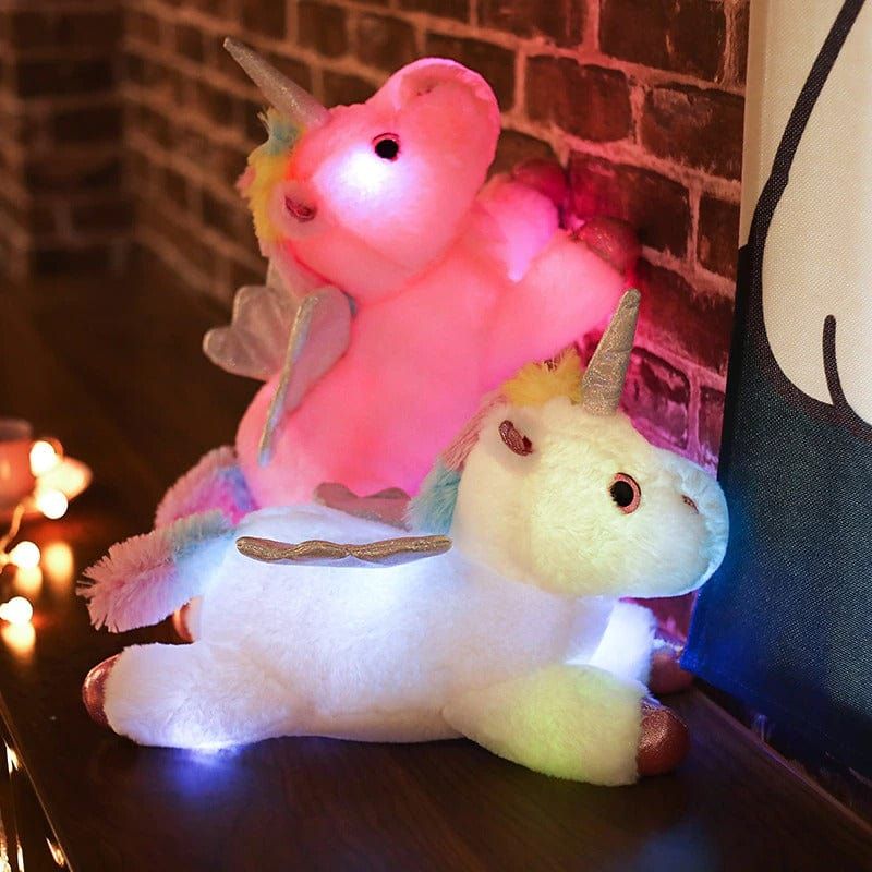 licorne en peluche multicolore avec lumière