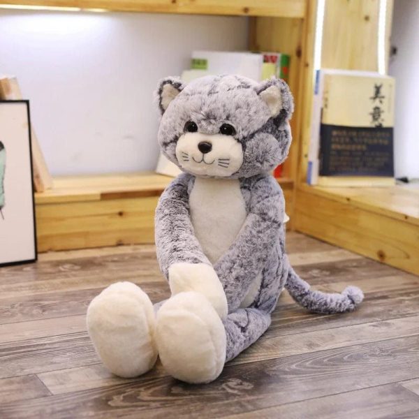 peluche chat assis gris