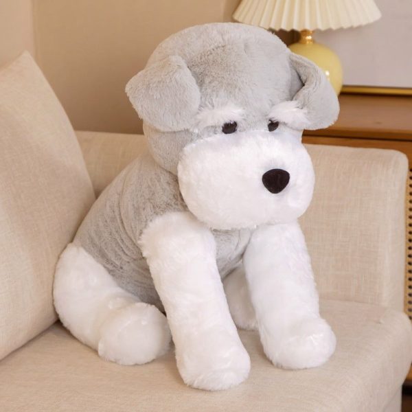 peluche chien assis blanc et gris