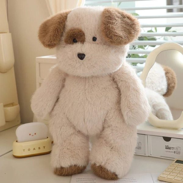 peluche chien beige et marron à fourrure