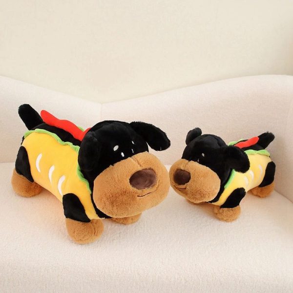 peluche chien saucisse noir hot dog