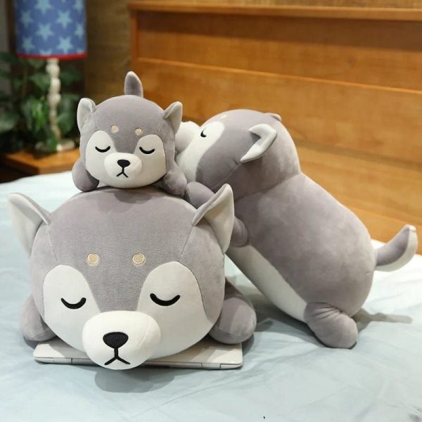 peluche chien shiba inu gris