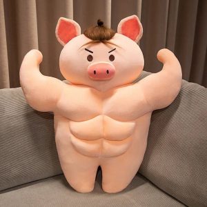 peluche cochon bodybuildé brun