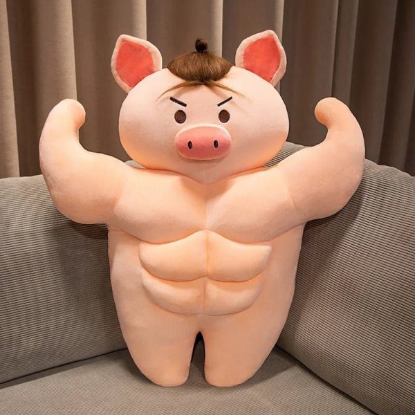 peluche cochon bodybuildé brun