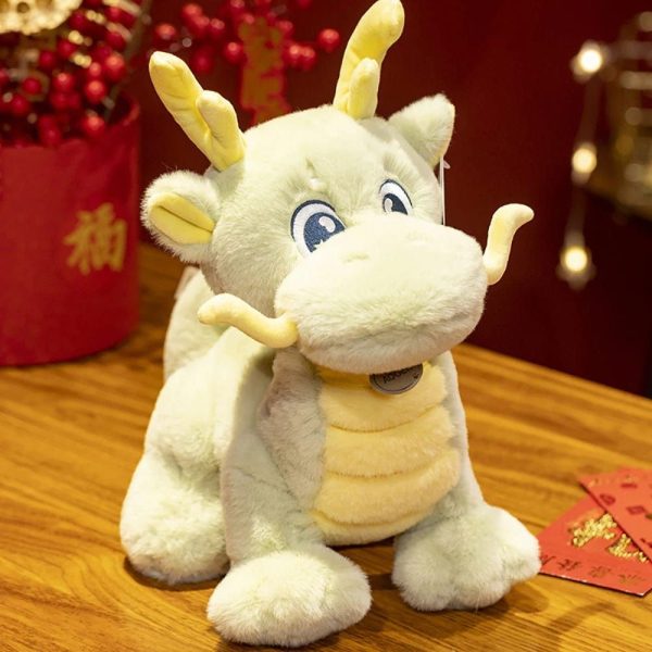 peluche dragon chinois à cornes vert