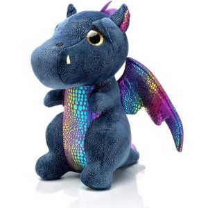 peluche dragon noir au ventre brillant