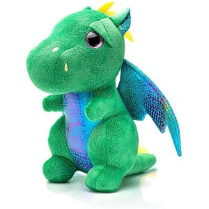 peluche dragon vert au ventre brillant