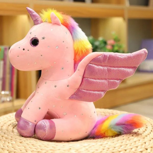 peluche licorne rose à crinière arc-en-ciel