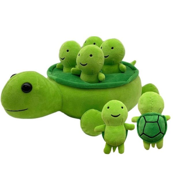 peluche tortue verte avec ses bébés tortues