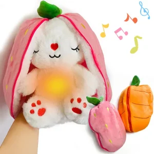Peluche musicale veilleuse et bruit blanc lapin blanc fraise/carotte