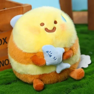 Peluche abeille souriante tenant un requin