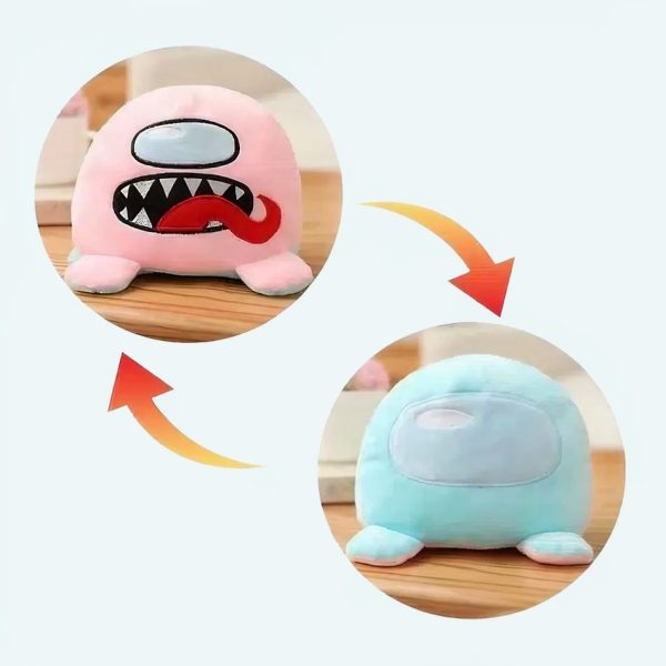 peluche among us réversible rose turquoise douillette