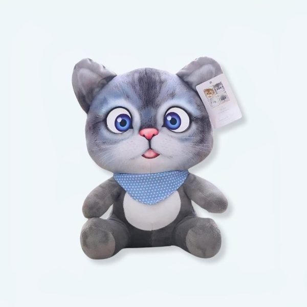 peluche chat gris doux câlin