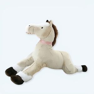 peluche cheval marron blanc