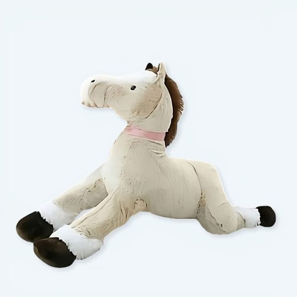 peluche cheval marron blanc