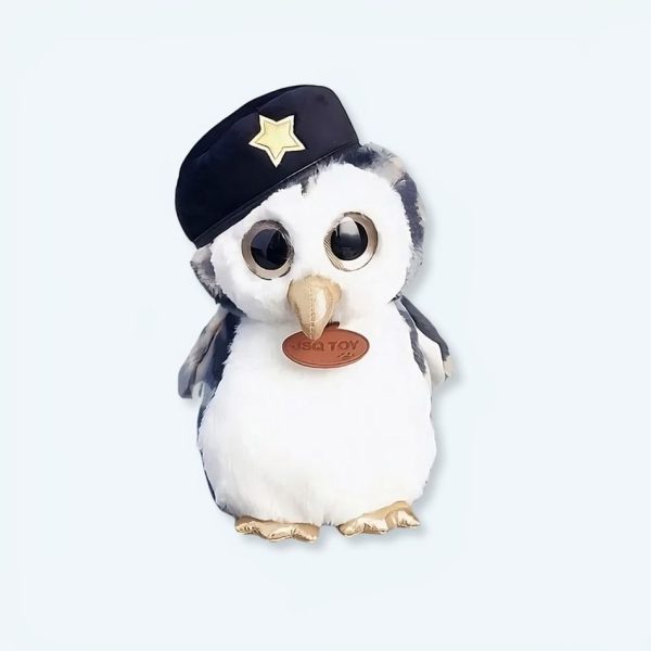 peluche hibou militaire gris